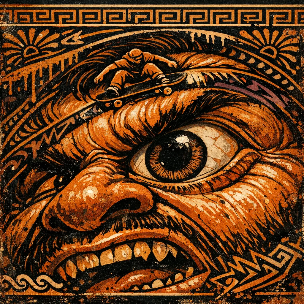 Cyclops Fisheye — Ancient Greek red-figure vase painting × skate and graffiti graphics