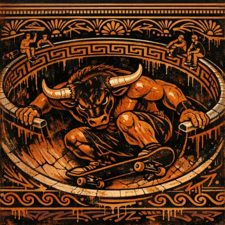Minotaur Bowl — Ancient Greek red-figure vase painting × skate and graffiti graphics