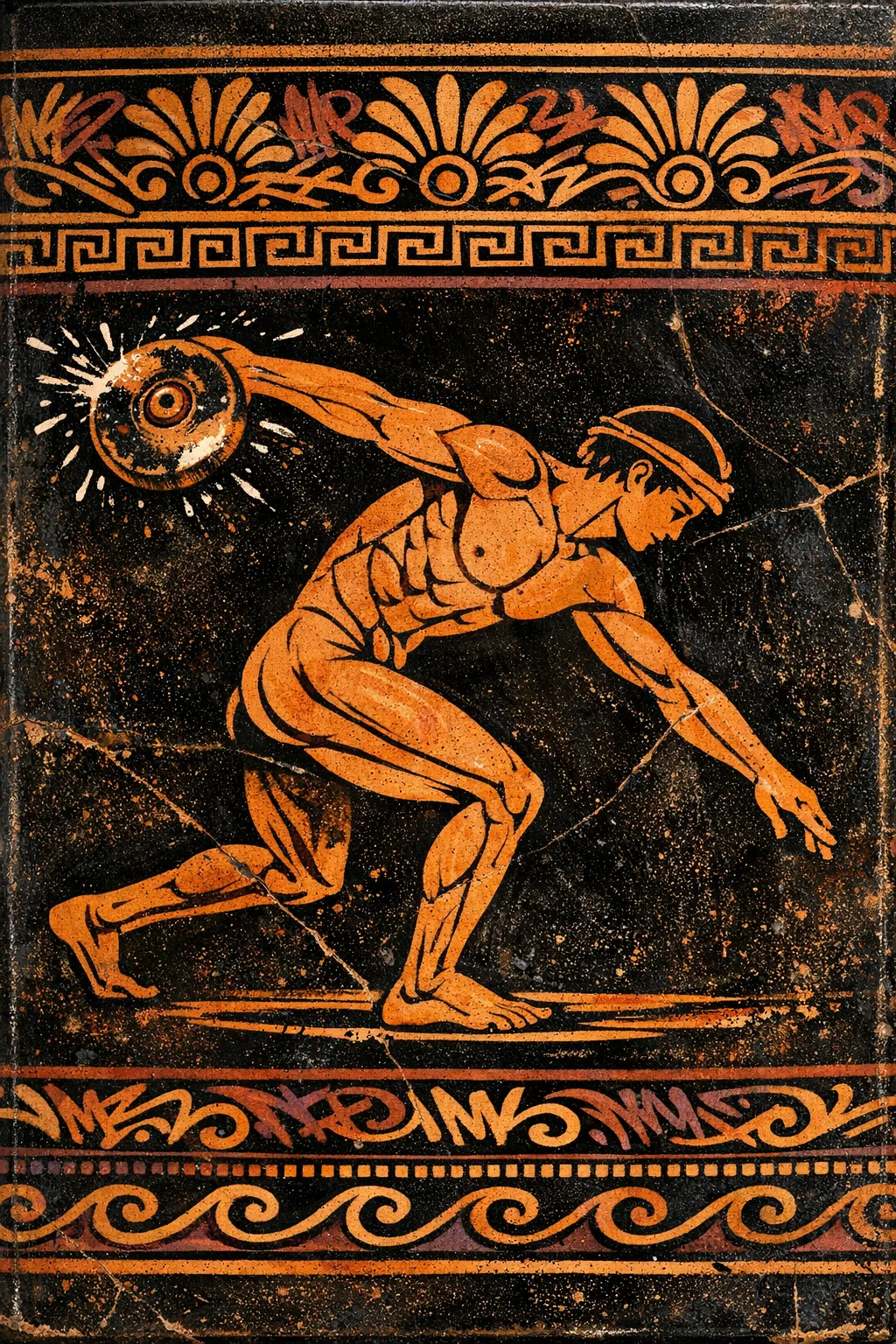 The Discus Flatspot — Ancient Greek red-figure vase painting × skate and graffiti graphics
