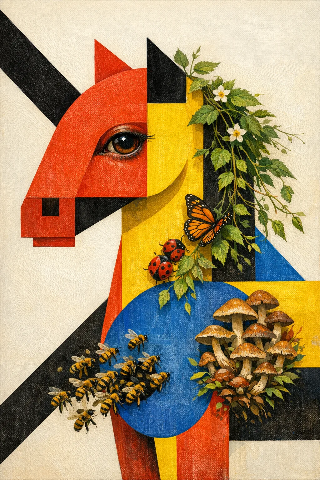 Constructed Horse — Bauhaus constructivism × unruly organic life