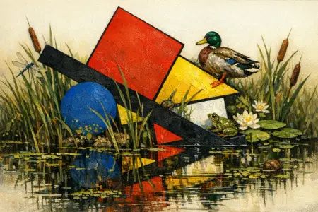 Primary Swamp — Bauhaus constructivism × unruly organic life