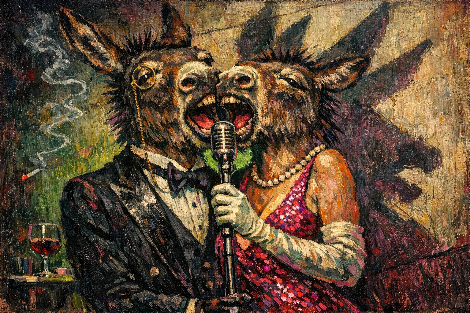Duet — Weimar expressionist portraiture × animal masquerade
