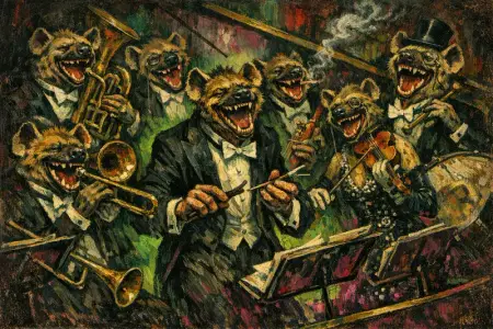 Hyena Orchestra — Weimar expressionist portraiture × animal masquerade