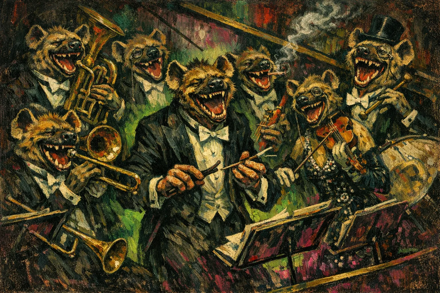 Hyena Orchestra — Weimar expressionist portraiture × animal masquerade