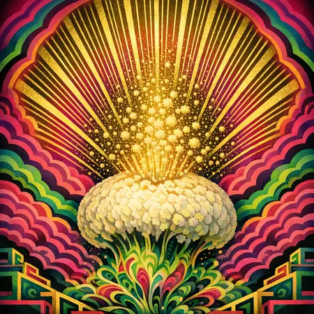 Puffball Supernova — 1930s Art Deco poster × blotter psychedelia
