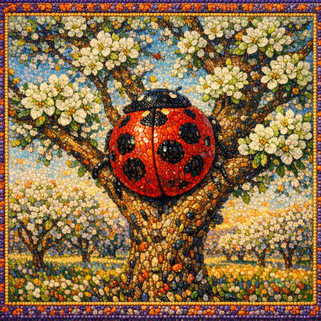 Orchard Aphid — Seurat pointillism × entomological swarms