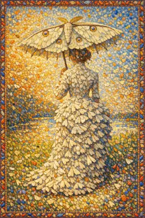 Parasol Moth — Seurat pointillism × entomological swarms