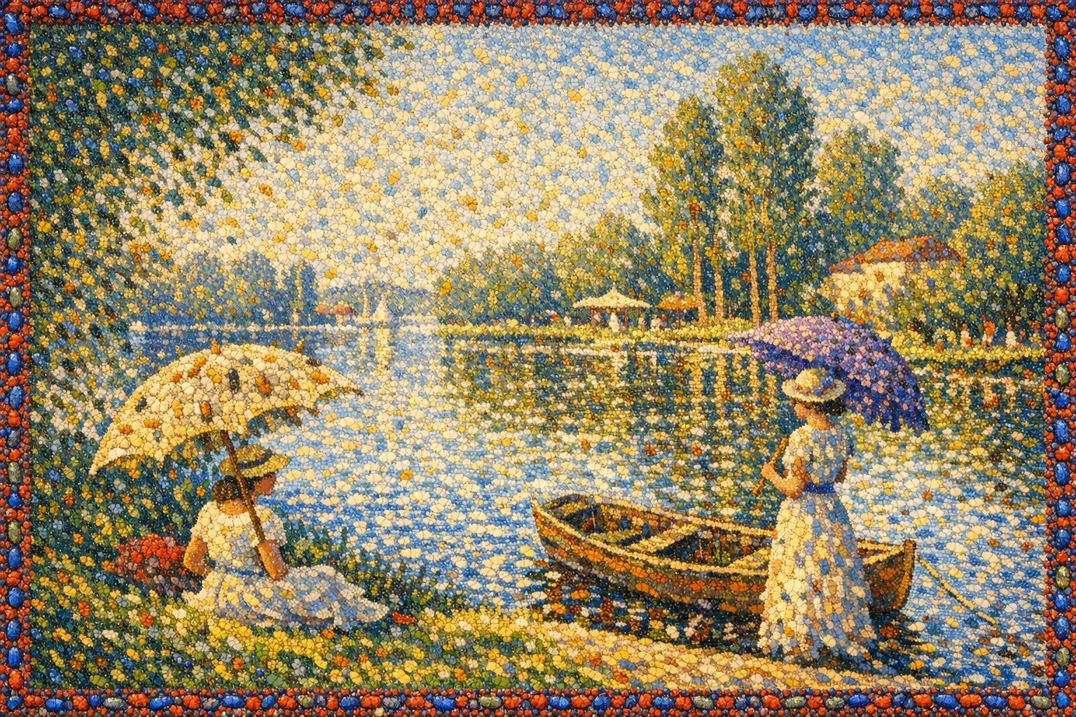 Sunday Hover — Seurat pointillism × entomological swarms