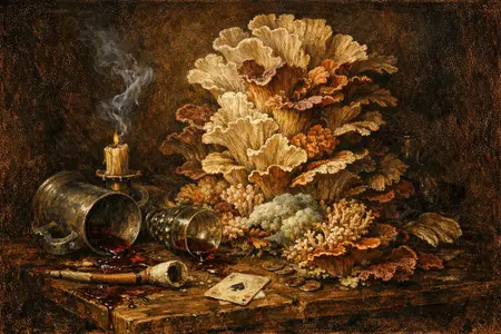 Last Orders — Dutch Baroque still-life × mycology and decay