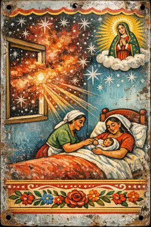 Thanks for the Nebula — Mexican tin retablo folk painting × the cosmic sublime