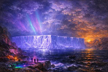 Iceberg Under Ultraviolet — Hudson River School sublime × synthetic neon light