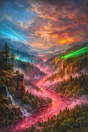 River of Magenta — Hudson River School sublime × synthetic neon light