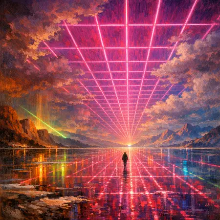 Salt Flat Signal — Hudson River School sublime × synthetic neon light