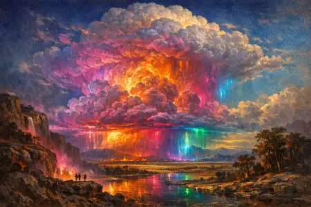 Thunderhead — Hudson River School sublime × synthetic neon light
