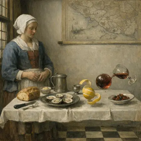 Floating Still Life — Dutch Golden Age domestic interior × zero gravity