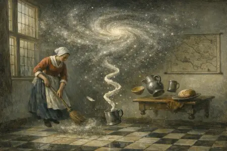 The Swept Room — Dutch Golden Age domestic interior × zero gravity