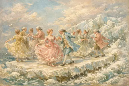 Ice Shelf Minuet — French Rococo pastel × serene catastrophe
