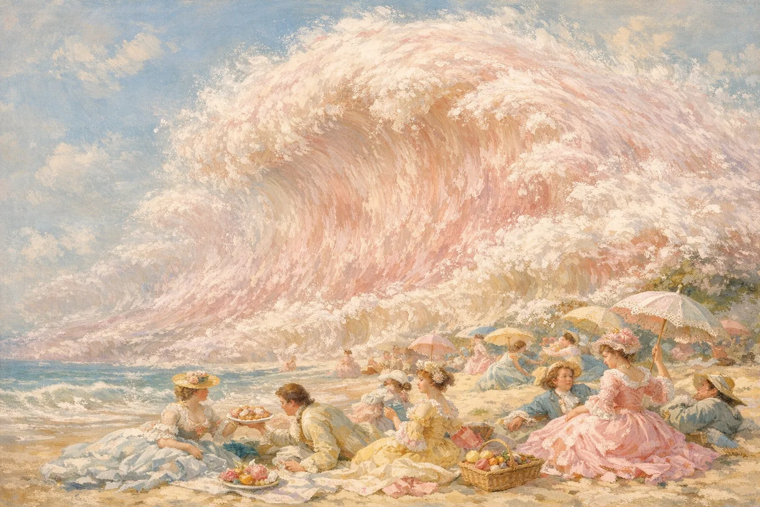 Pastel Tidal Wave — French Rococo pastel × serene catastrophe