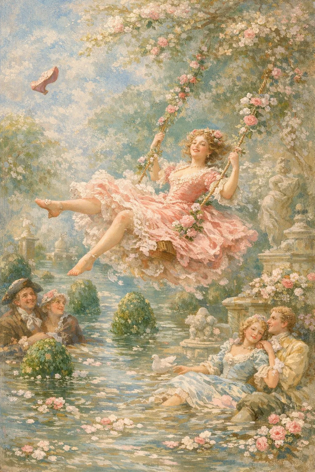 The Flood Swing — French Rococo pastel × serene catastrophe