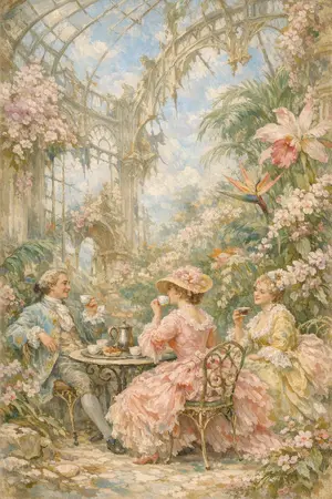 The Last Greenhouse — French Rococo pastel × serene catastrophe