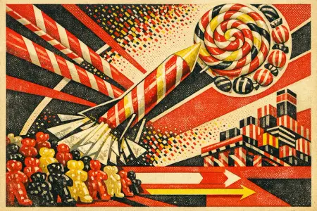 Rocket of Rock — Soviet constructivist poster × confectionery