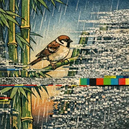 Bad Reception — Japanese ukiyo-e woodblock × broken CRT transmission