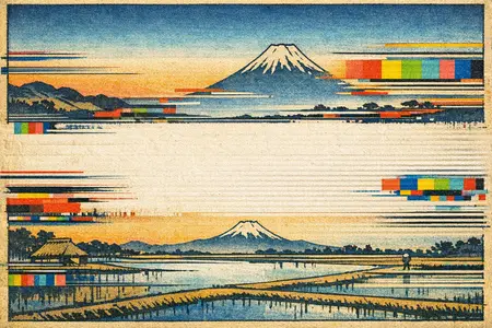 View With Dropout — Japanese ukiyo-e woodblock × broken CRT transmission