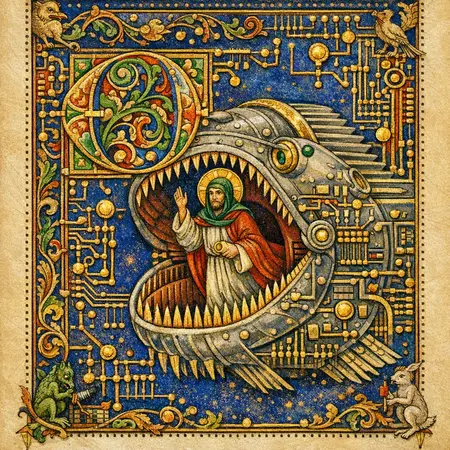 Jonah and the Heatsink — Medieval illuminated manuscript × printed circuit boards