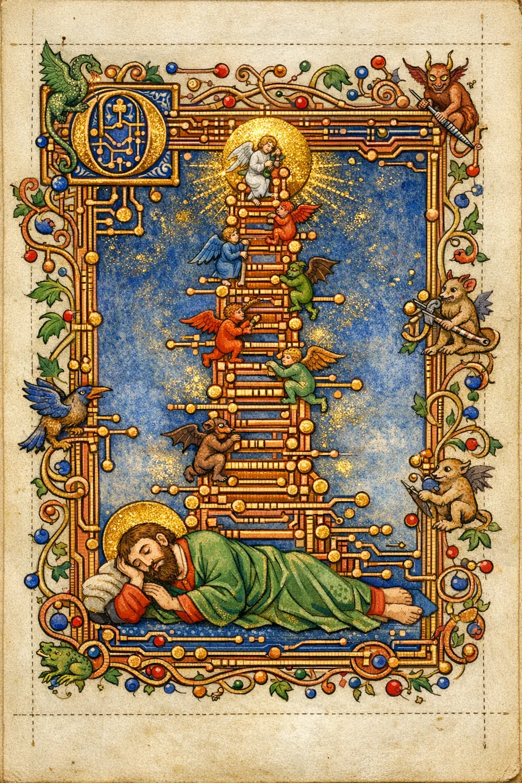 The Via Ladder — Medieval illuminated manuscript × printed circuit boards