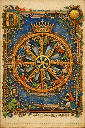 Wheel of Fortune — Medieval illuminated manuscript × printed circuit boards
