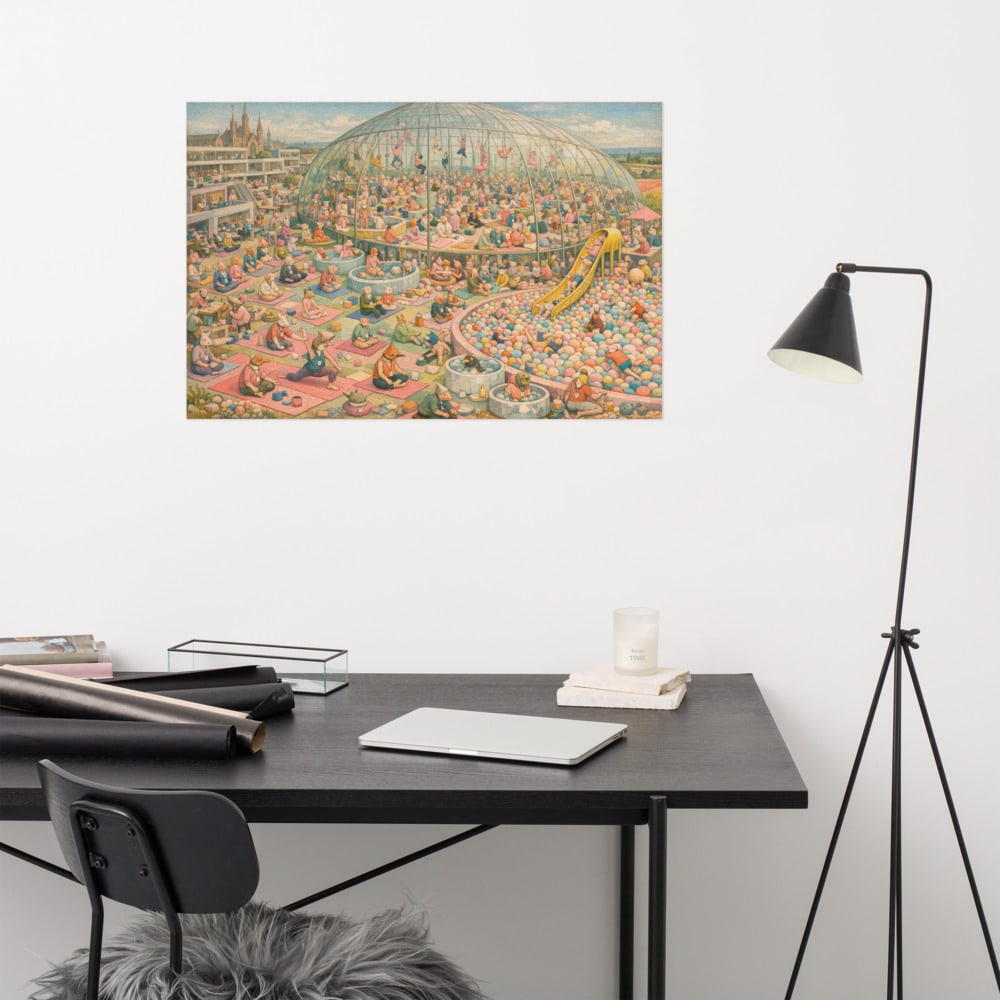 The Wellness Paradise printed and photographed on a wall