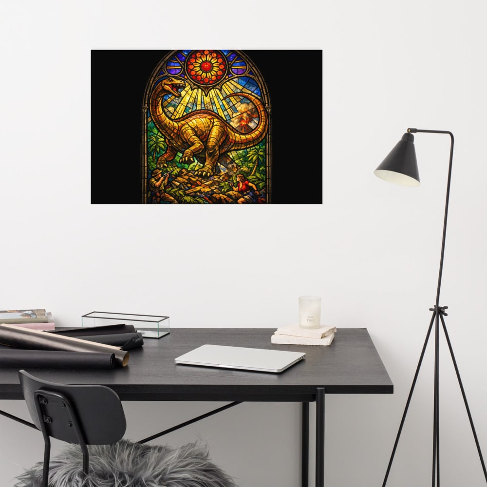 Dinosaur in the Tracery printed and photographed on a wall
