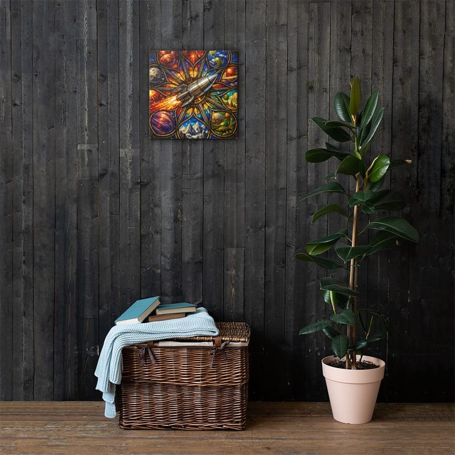 Rocket Rose Window printed and photographed on a wall