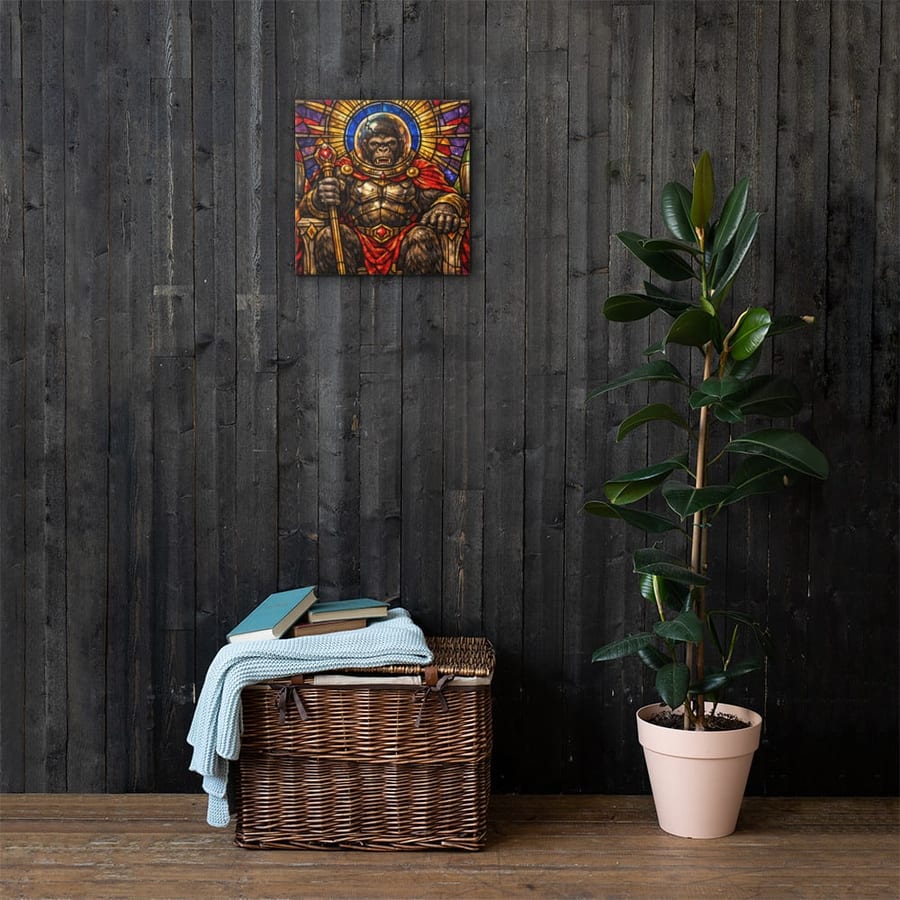 The Space Ape Throne printed and photographed on a wall