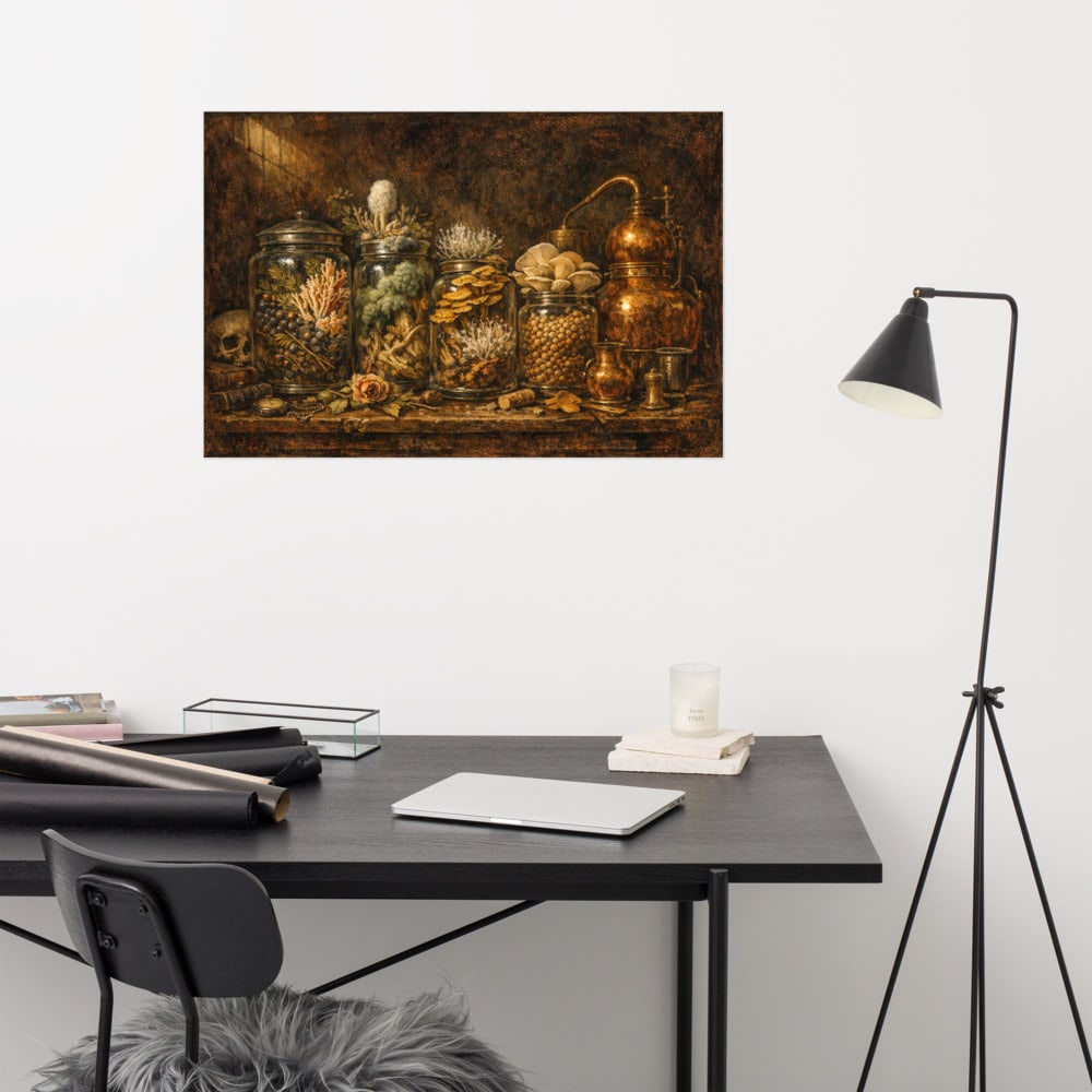 Gin Botanical Ossuary printed and photographed on a wall
