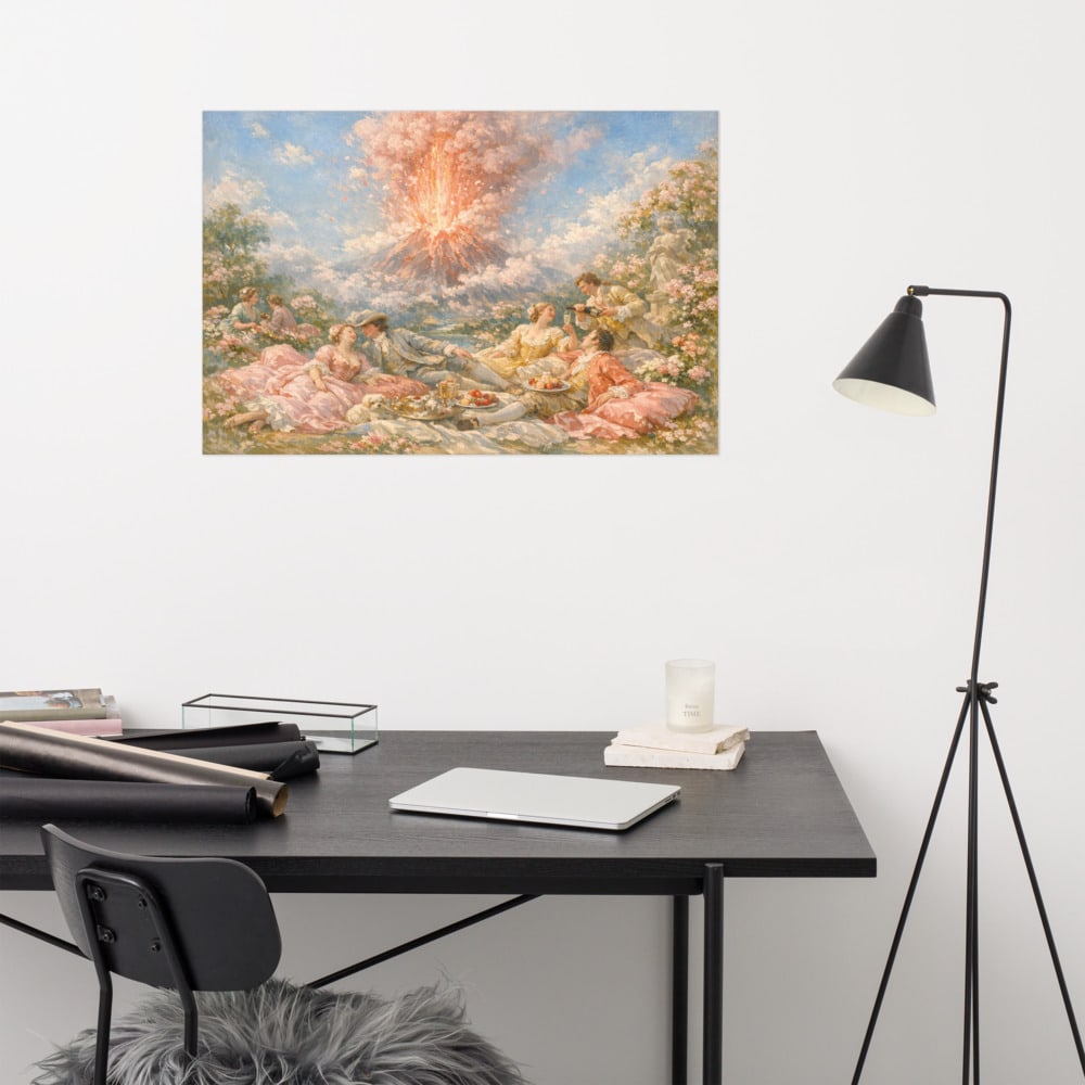 Picnic at the Volcano printed and photographed on a wall
