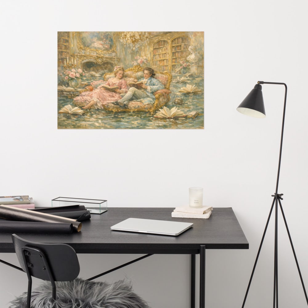 The Flooded Library printed and photographed on a wall