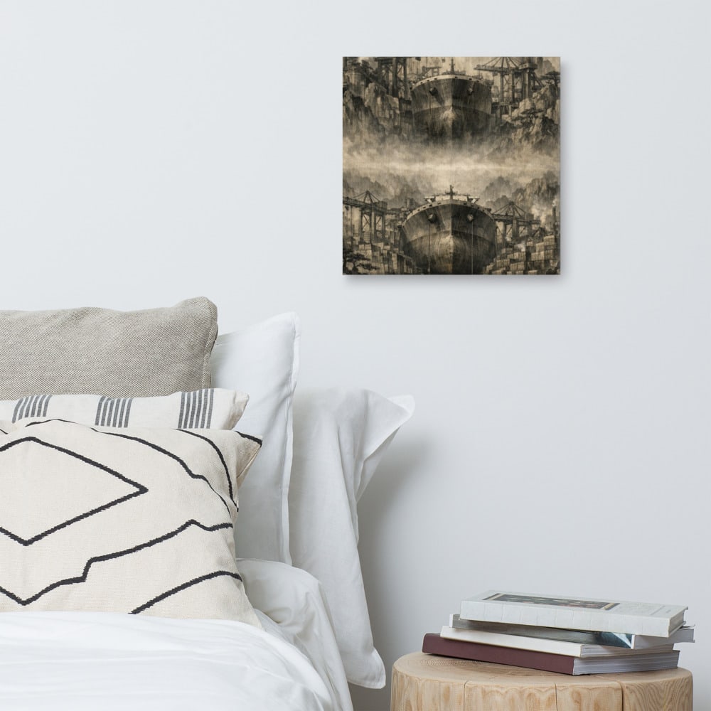 Inverted Dry Dock printed and photographed on a wall