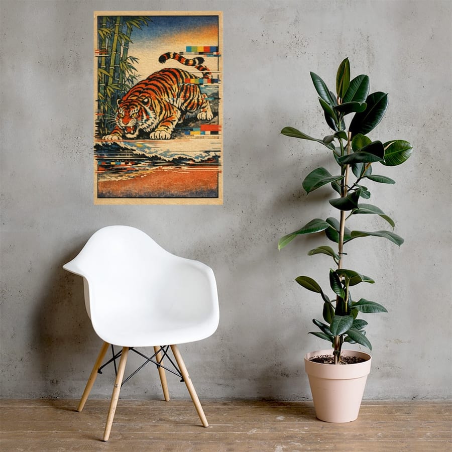 Tiger in the Interference printed and photographed on a wall